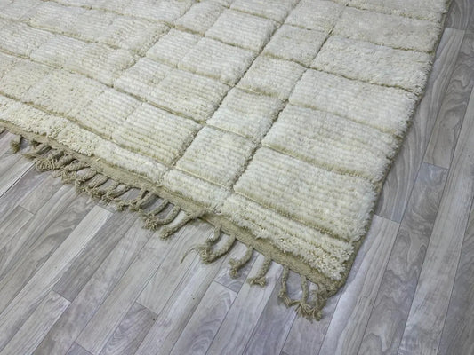 Handwoven Moroccan Rug - Creamy White with Geometric Rectangles | Berber Wool Rug | Moroccan Carpet | Beni Ourain Design | Fully Handmade