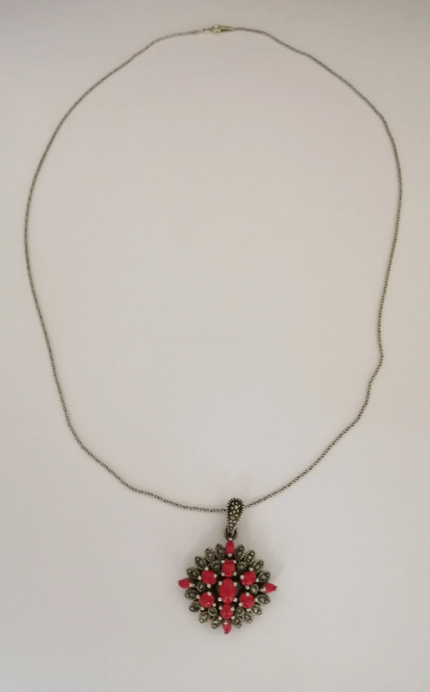 Red Resin and Sterling Silver 'Victoriana' Pendant