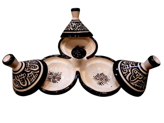 Set of 3 Handmade Moroccan Pottery Tagines for Spices and Sauces, Black Spice Jar Tagines, Small Gift Ideas
