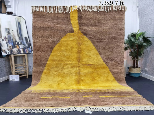 BENI MRIRT RUG 7X9, Handmade Moroccan Rug, Tribal Berber Carpet, Shag Wool Rug, Abstract Mrirt Rug, Brown & Yellow Rug, Beni Area Rugs.