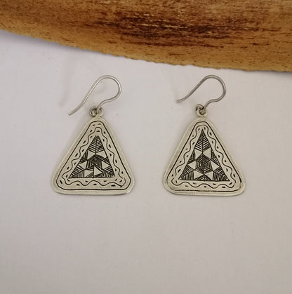 Lovley Vintage Tuareg Triangular Silver Earrings