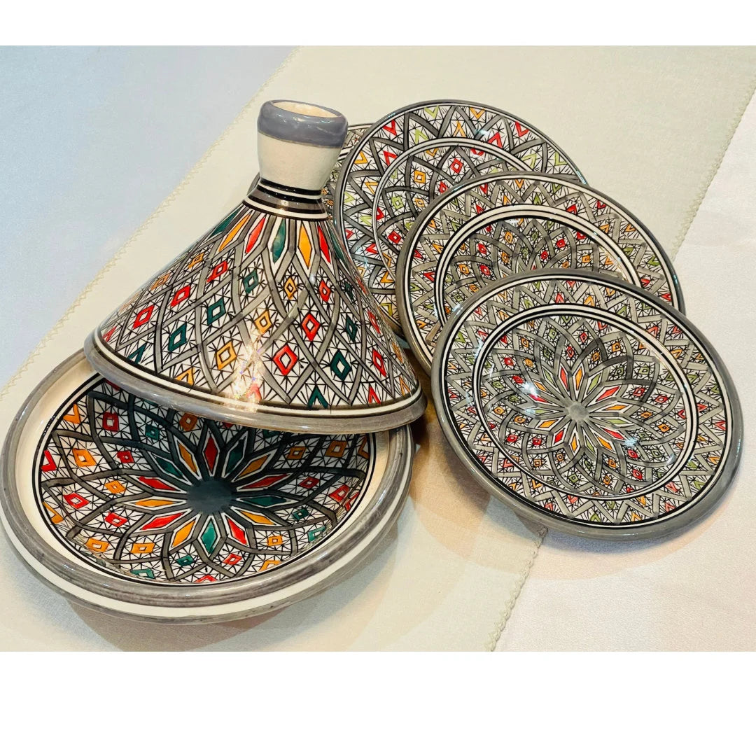 Set of Tagine and Plate Collection, Handmade Plates &Dining Essentials, Handcrafted Ceramic Tagine, Unique Plates, Tableware, Moroccan Flair