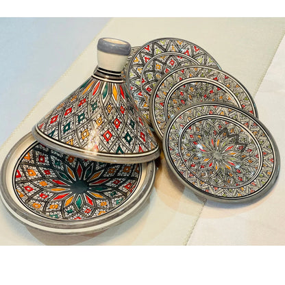 Set of Tagine and Plate Collection, Handmade Plates &Dining Essentials, Handcrafted Ceramic Tagine, Unique Plates, Tableware, Moroccan Flair