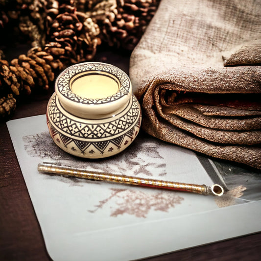 Moroccan Ceramic Ashtray with Berber Desgine Painted by Hand Unique Ashtray, Decorative Ashtray, Black and White Ashtray with Handmade Pipe