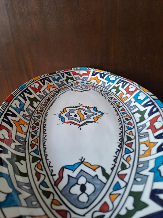 Moroccan Oval Ceramic Serving Plate – Hand-Painted Boho Tableware, Colorful Platter, Artisan Kitchen Decor, Large Dish
