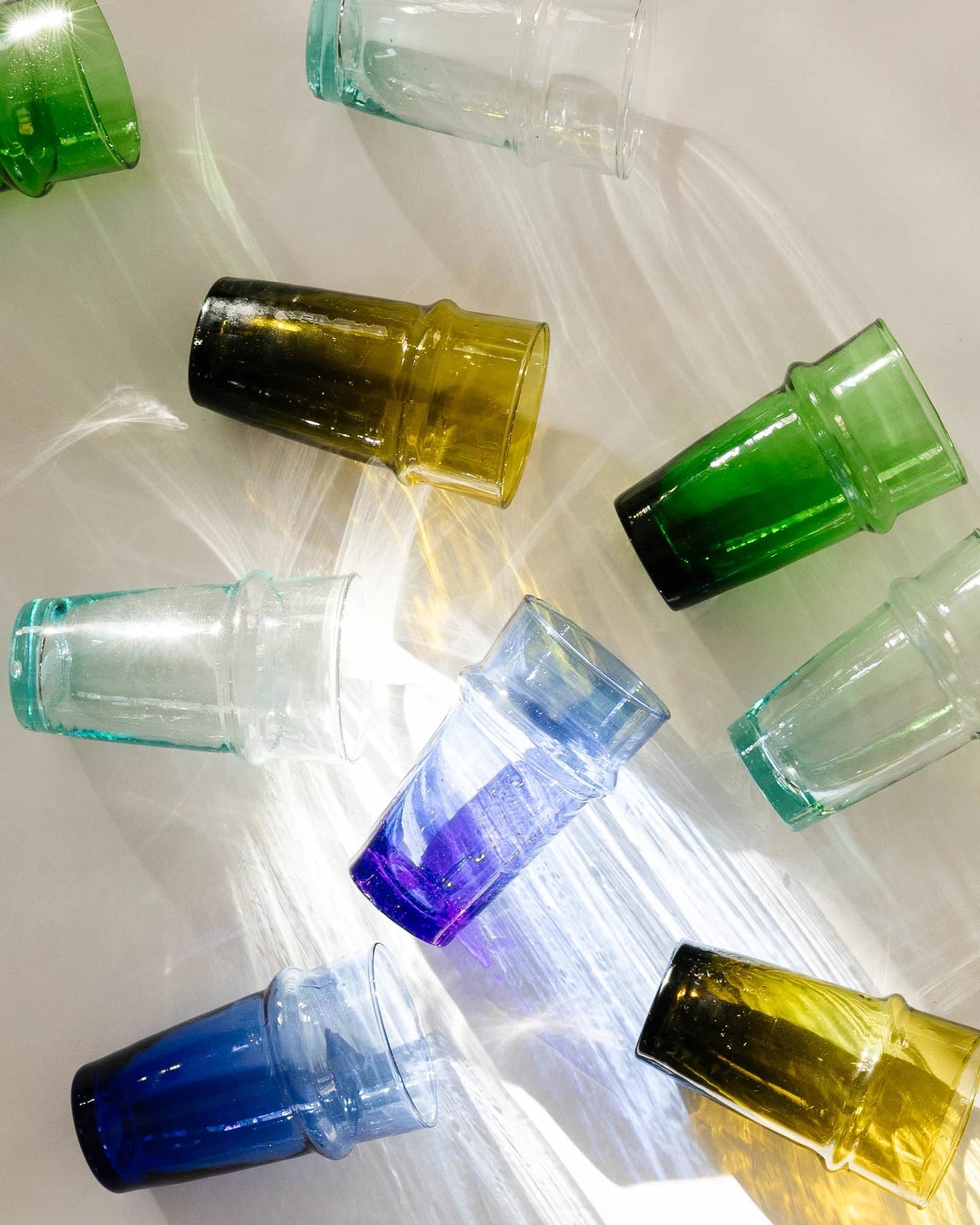 Colored Drinking Glasses Handmade Glassware Moroccan Beldi Drinking Glasses Tableware Recycled Glass Tumbler Highball Stacking Cups