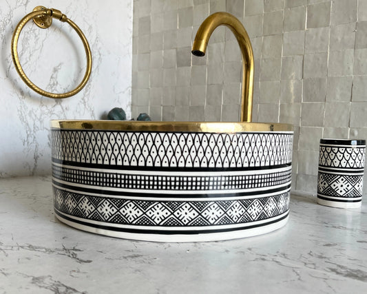 Antique Sink with Brass Rim Edge, Vessel Sink, Sink Bowl, Ceramic Basin, Hand Wash Basin, Free Gift INCLUDED