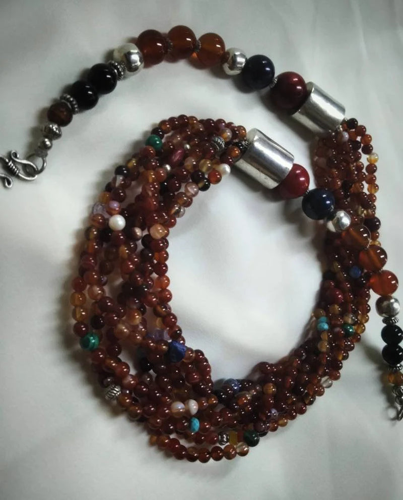 Morocco - Beautiful Multi-Strand Gemstone Necklace, Berber Necklace, Ethnic, Evening Necklace, Agate Necklace, Boho Necklace.