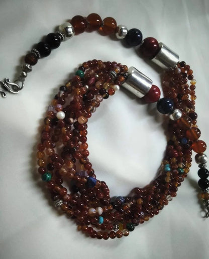 Morocco - Beautiful Multi-Strand Gemstone Necklace, Berber Necklace, Ethnic, Evening Necklace, Agate Necklace, Boho Necklace.