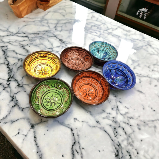 Set of 6 Ceramic Bowls Handcrafted, Artistic, Geometric Patterns, Vibrant Colors, Home Decor, Kitchen Accessories, Unique Tableware