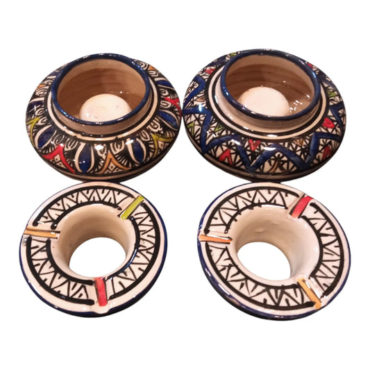 Set of 2 Handmade Moroccan Pottery Ashtrays – Decorative and Functional