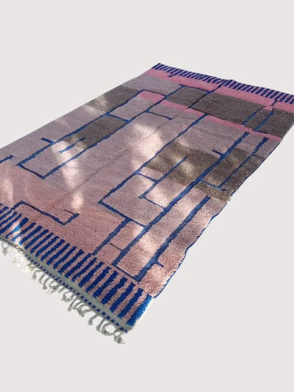 Colorful Moroccan Beni Ourain Rug | Handwoven Wool Carpet | Berber Geometric Design | Pink, Blue & Brown