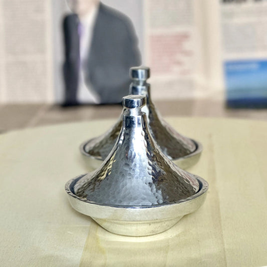 Set of 2 Small Moroccan Tajine Silver Handmade Tagine Mini for Spices Nuts & Decor Traditional Moroccan Mini Tajine