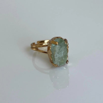 Green Fluorite Ring, Gold, Adjustable Ring, Crystal Ring, Green Fluorite Jewelry, Heart Chakra, Nickel-Free, Crystal Gift, Green Gemstone
