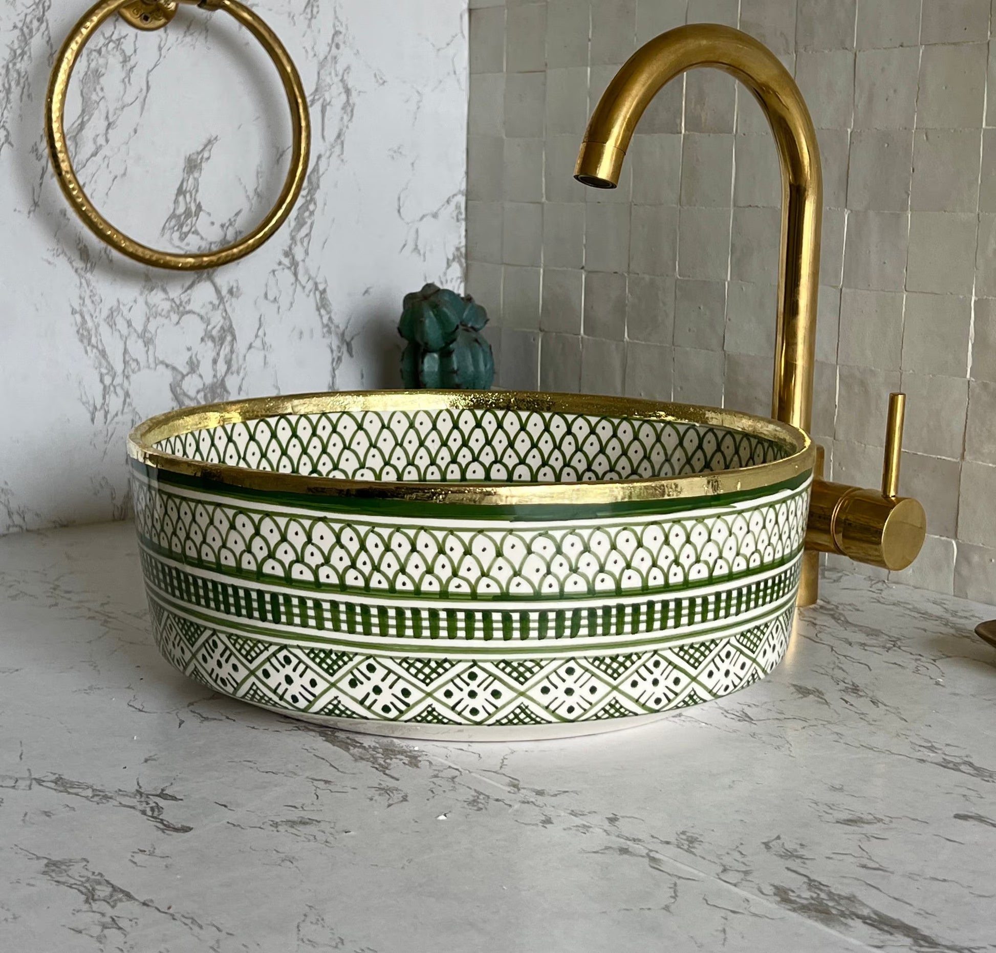 Antique Sink with Brass Rim Edge, Vessel Sink, Sink Bowl, Ceramic Basin, Hand Wash Basin, Free Gift INCLUDED