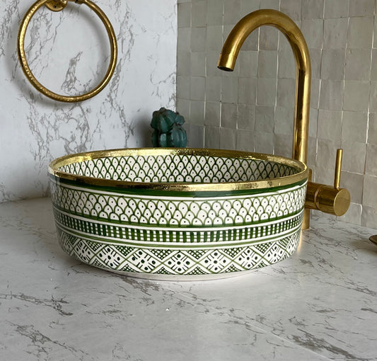 Antique Sink with Brass Rim Edge, Vessel Sink, Sink Bowl, Ceramic Basin, Hand Wash Basin, Free Gift INCLUDED