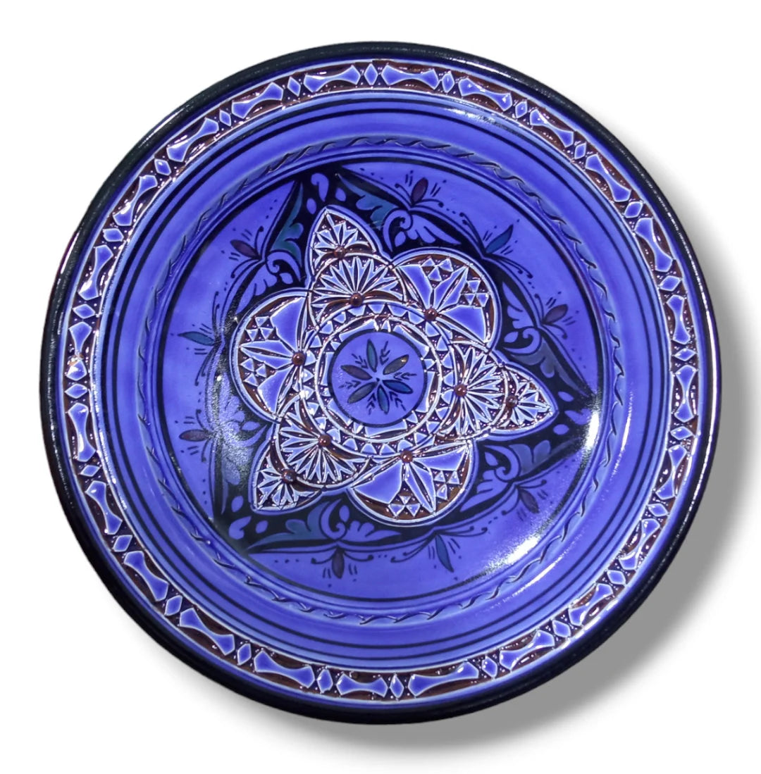 30Cm Ceramic Plate Handmade and Hand-Painted Plate, Home and Deco, Pottery Plate Moroccan Wall Art Serving Plate Dinner Plate Blue Plate