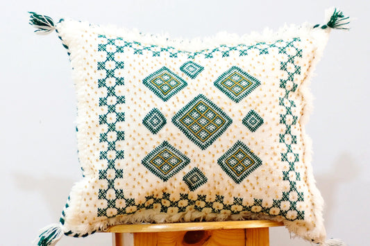 Handmade Moroccan Wedding Blanket Pillow Cover Handira Blanket Cushion Cover Wool Pillow Cover with Sequins
