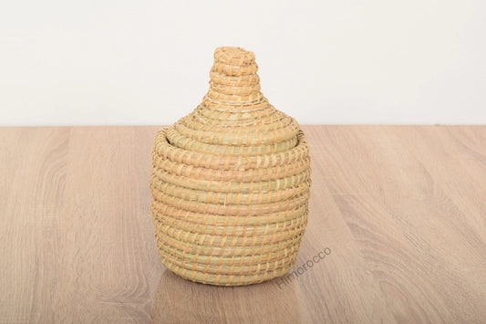 Panier En Paille Tressée Avec Couvercle - Panier Décoratif