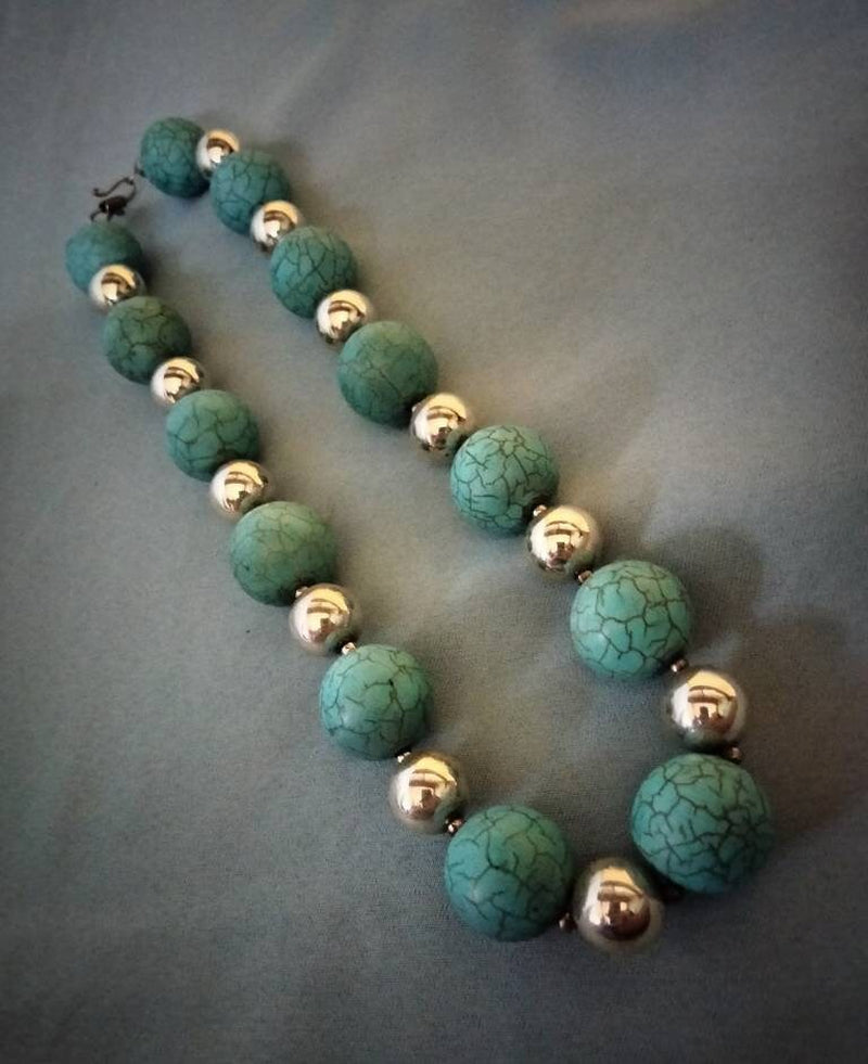 Morocco - Beautiful Classic Necklace in Sterling Silver Beads and Natural Turquoise Beads / Berber/Ethnic/Fantasy Necklace.