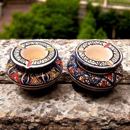 Set of 2 Handmade Moroccan Pottery Ashtrays – Decorative and Functional