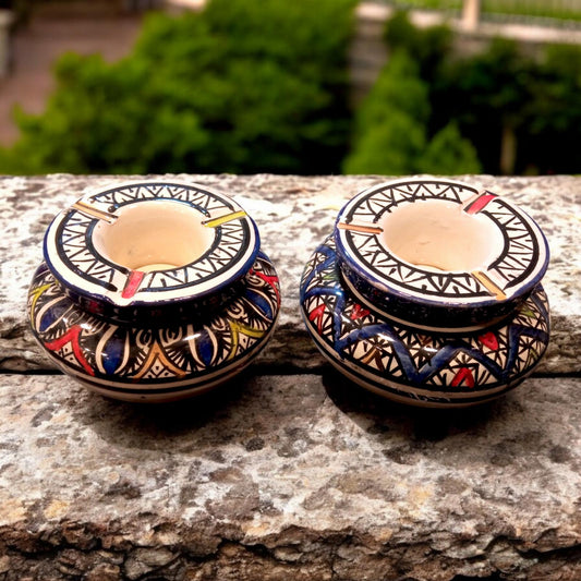 Set of 2 Handmade Moroccan Pottery Ashtrays – Decorative and Functional