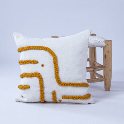 White and Moutarde Pillow - Handmade Pillow - Moroccan Pillow-Livingroom Pillow - Bedroom Pillow - Custom Pillow