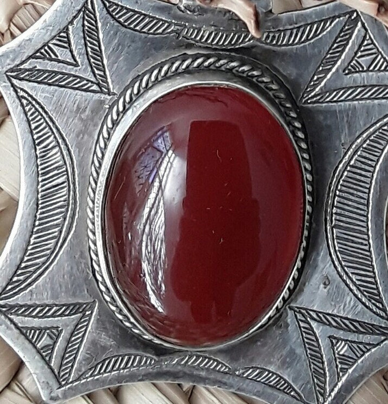 Berber Tuareg Silver and Carnelian Pendant