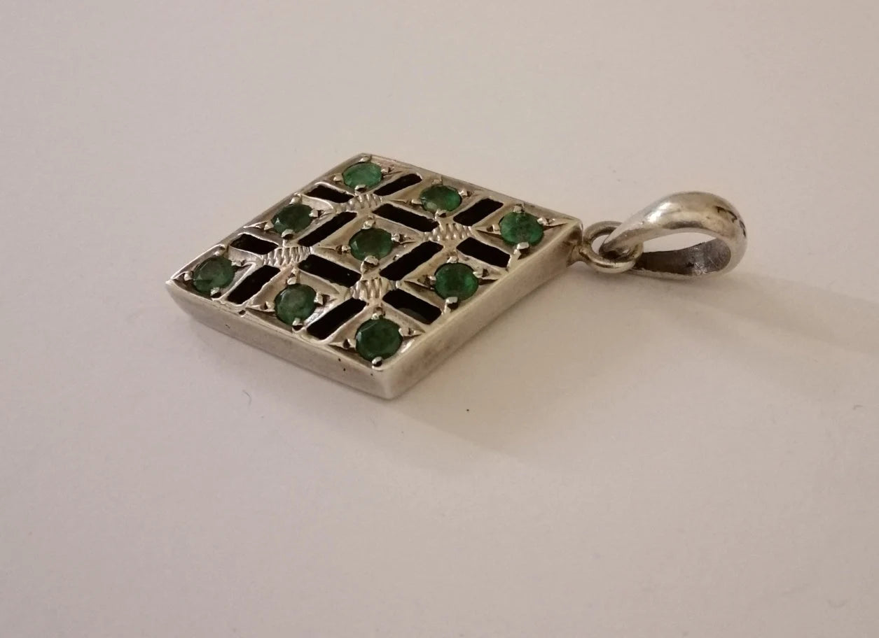 Silver and Green Chrysoprase Diamond Pendant
