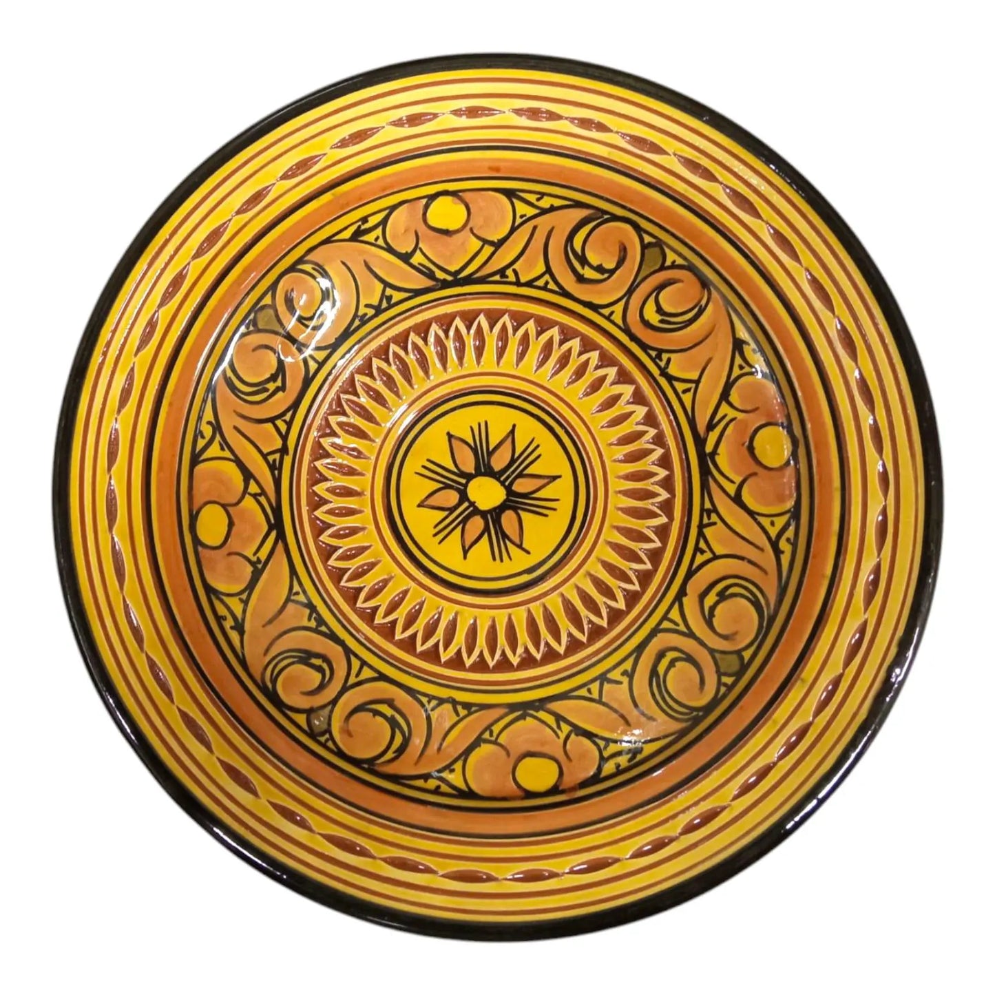 Moroccan Hand-Carved Pottery Plate: Artisanal 25Cm Serving Dish, Bohemian Decor Unique Kitchenware, Ethnic Home Decor, Traditional Artistry