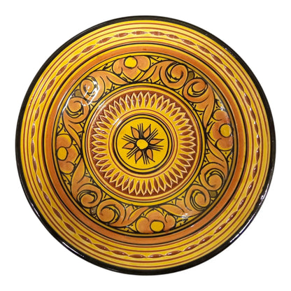 Moroccan Hand-Carved Pottery Plate: Artisanal 25Cm Serving Dish, Bohemian Decor Unique Kitchenware, Ethnic Home Decor, Traditional Artistry