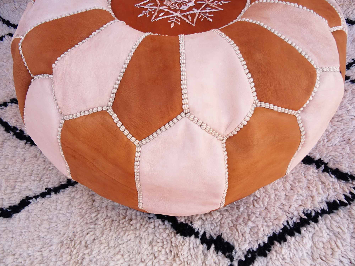 Stuffed Ottoman Leather Pouf - Handmade Moroccan Genuine Leather Pouf - Ottoman Pouffe Footstool - 100% Real Natural Leather Pouffe