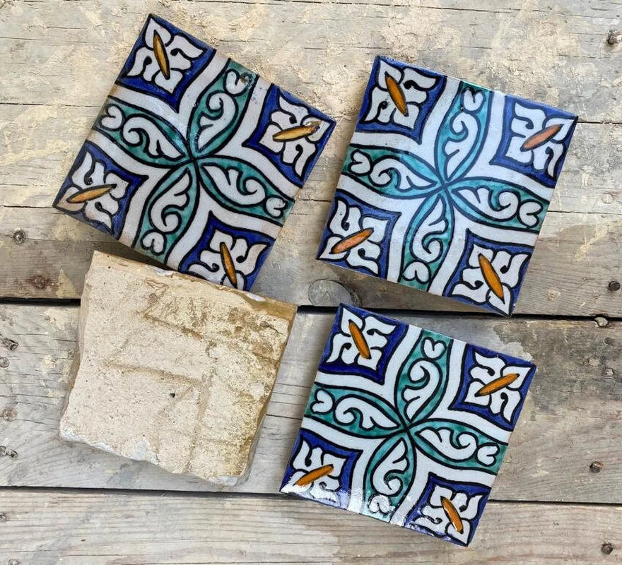 Moroccan Artistry: Handmade, Hand-Painted Tiles Fired in Wood Oven - Authentic Home Decor