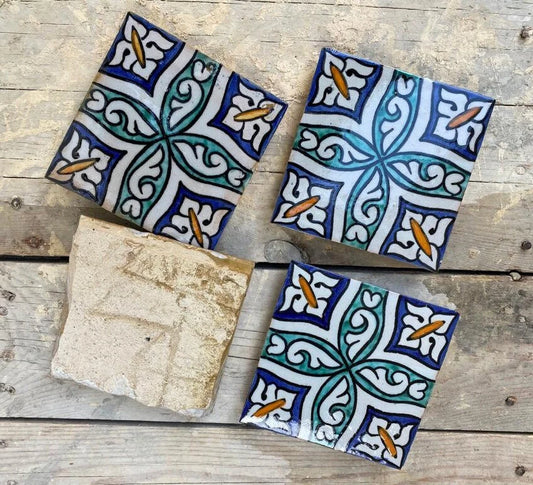Moroccan Artistry: Handmade, Hand-Painted Tiles Fired in Wood Oven - Authentic Home Decor