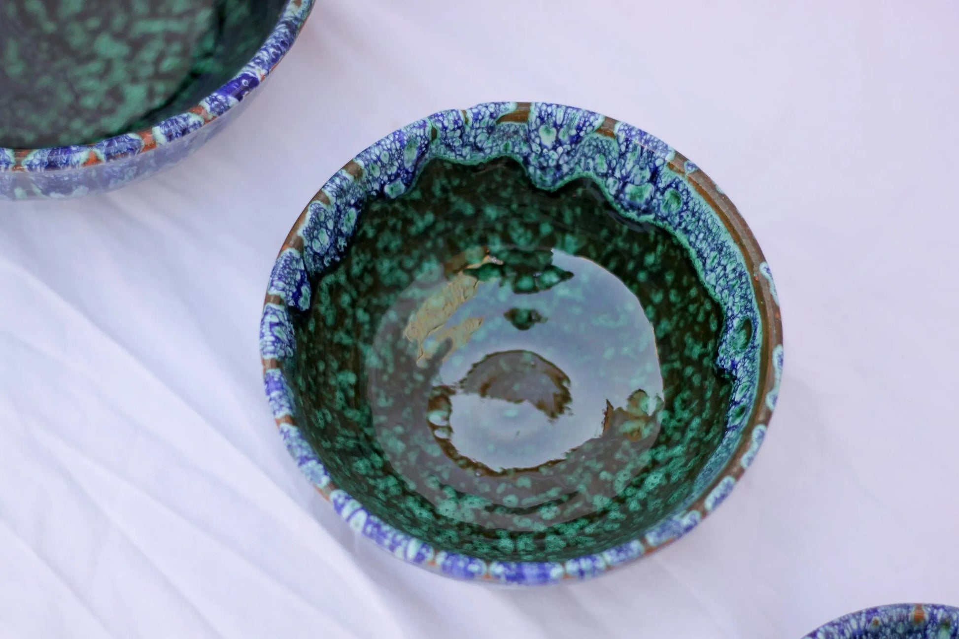 Green Ourika Ceramic Bowls Moroccan Handmade Bowls Nesting Bowl Set Drip Glaze Pottery Bowls Handpainted Ceramic Stoneware Crackle Glaze