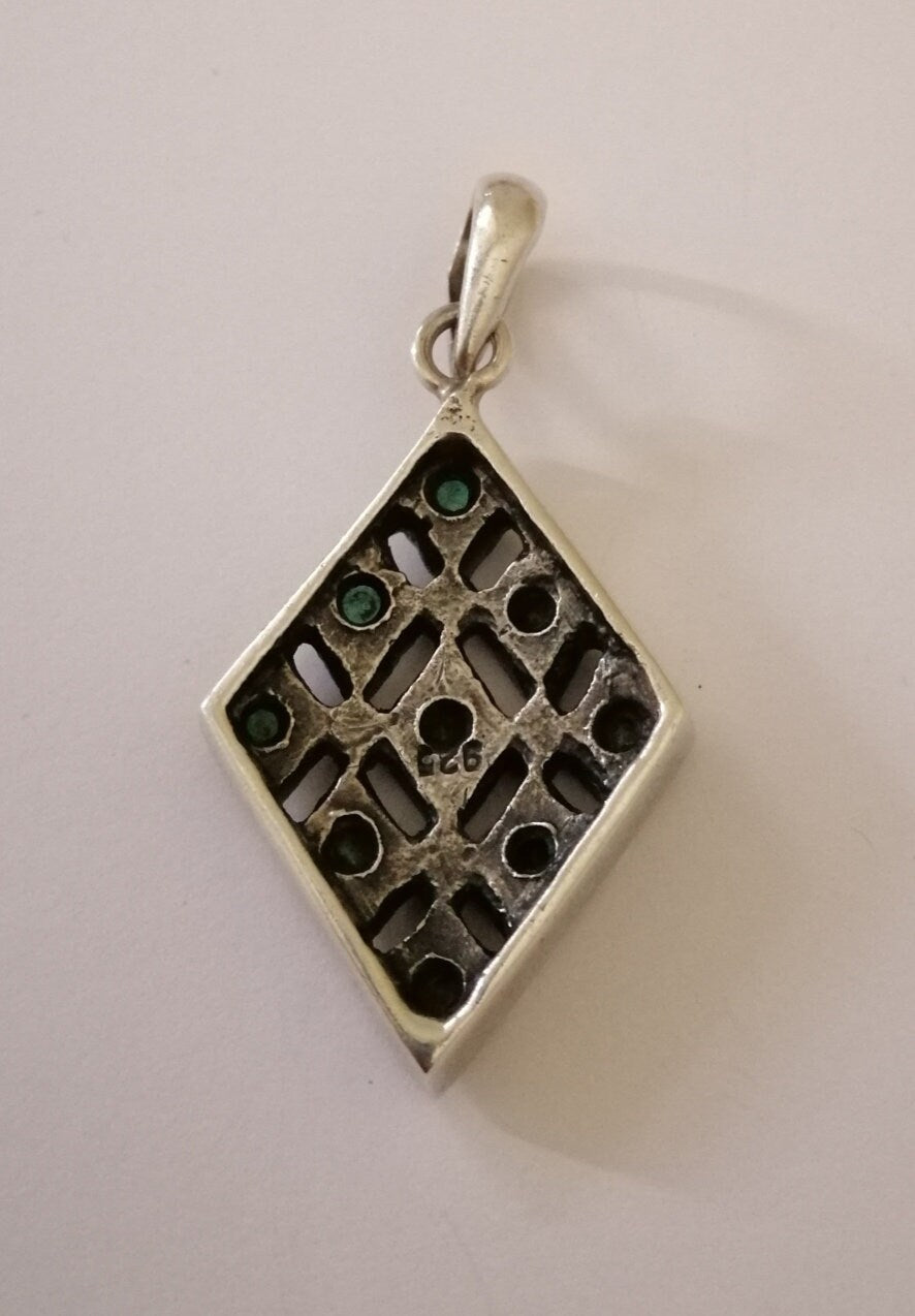 Silver and Green Chrysoprase Diamond Pendant