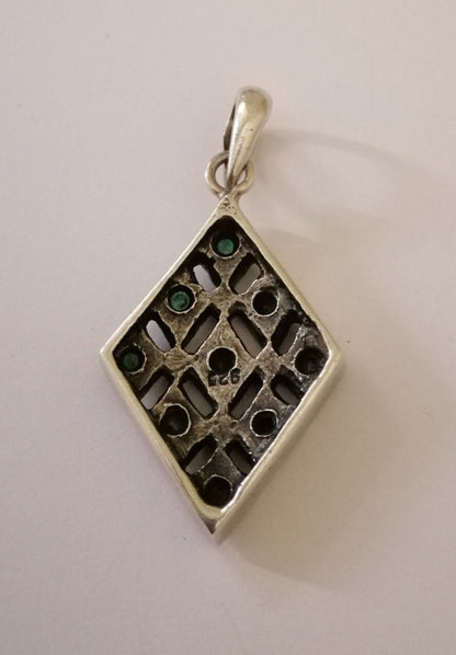 Silver and Green Chrysoprase Diamond Pendant