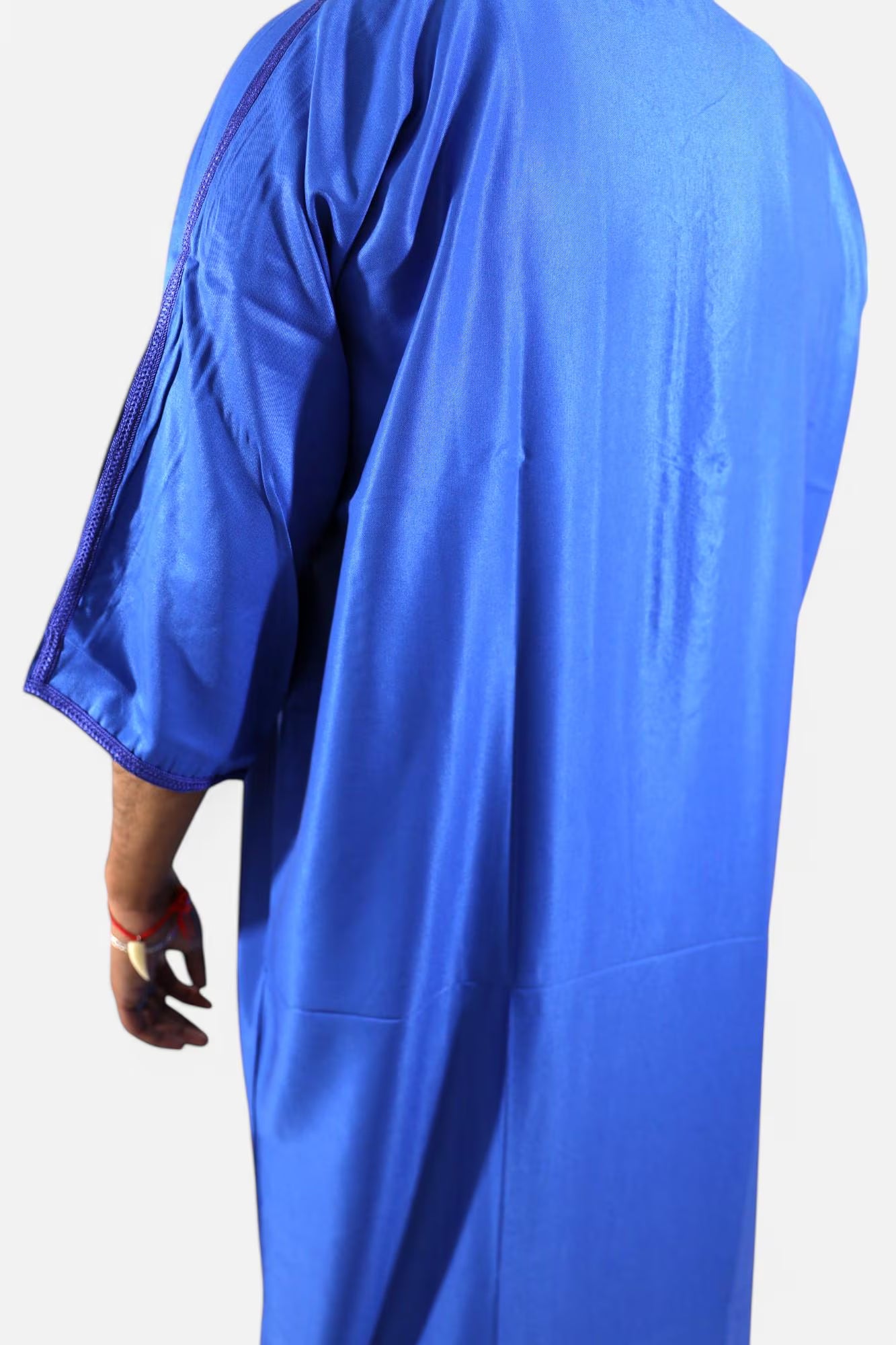 Bright Blue Moroccan Style Thobe - Traditional Short Sleeve Design for Men