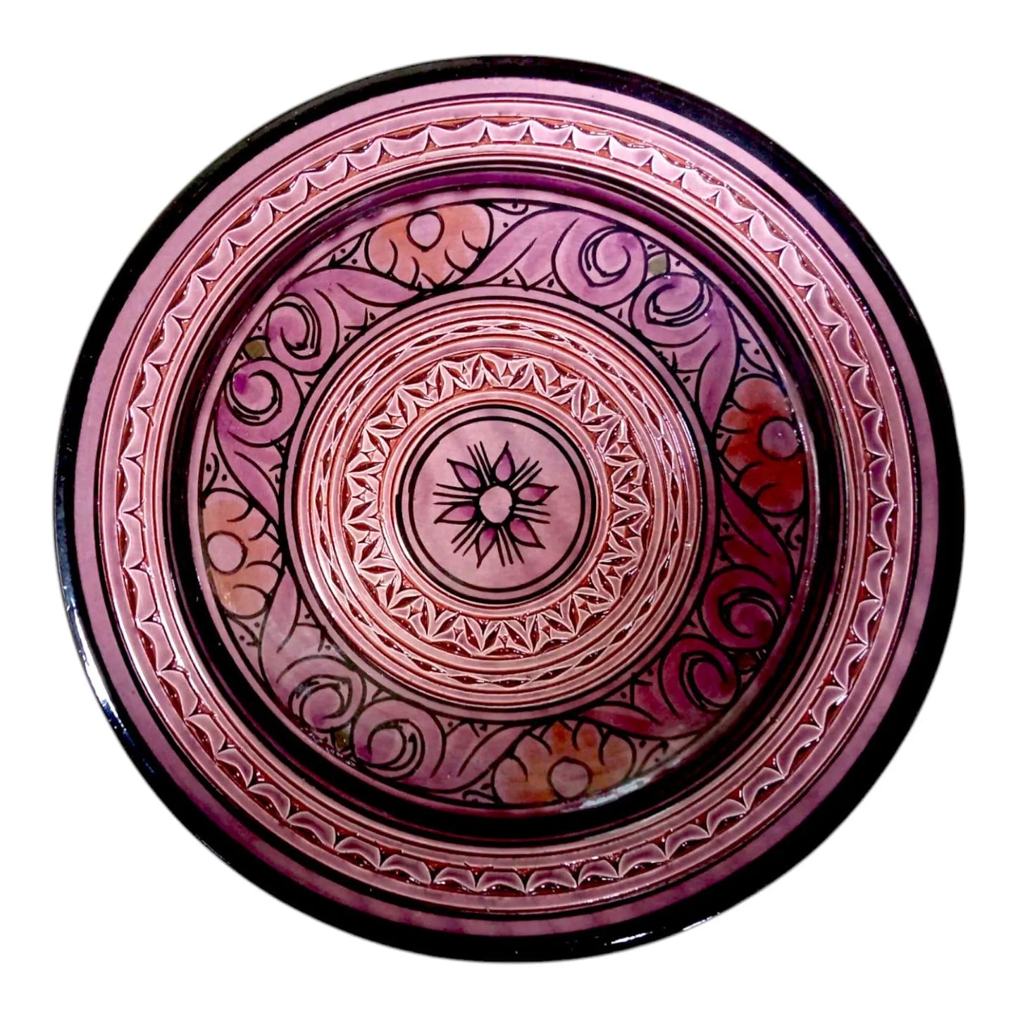 Moroccan Hand-Carved Pottery Plate: Artisanal 25Cm Serving Dish, Bohemian Decor Unique Kitchenware, Ethnic Home Decor, Traditional Artistry