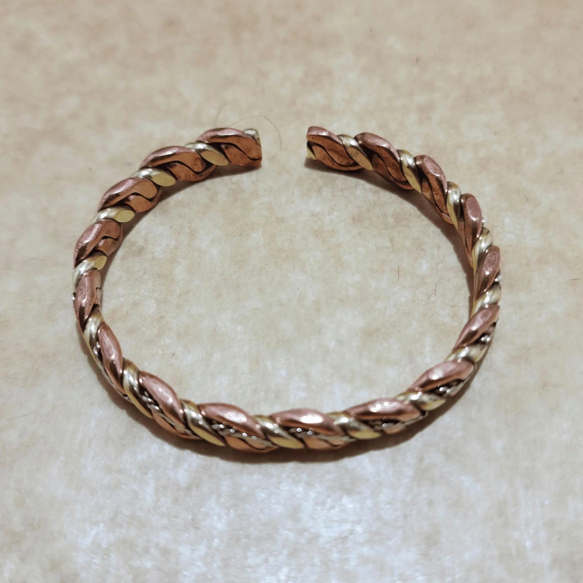 Twisted Copper Bracelet with Red, Yellow, and Silver Wires – Handcrafted Mixed Metals Bangle for Unisex Gift, Handforged, and Unique