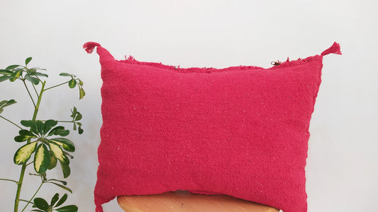 Handmade Moroccan Wedding Pillow Cover,Red Wool Cushion, Red Wool Pillow Cover Unstuffed