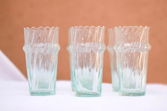 Vintage Ribbed Glassware Fluted Glasses Handmade 6 Piece Scalloped Drinking Glasses Moroccan Drinking Glasses Recycled Glass Stacking Cups