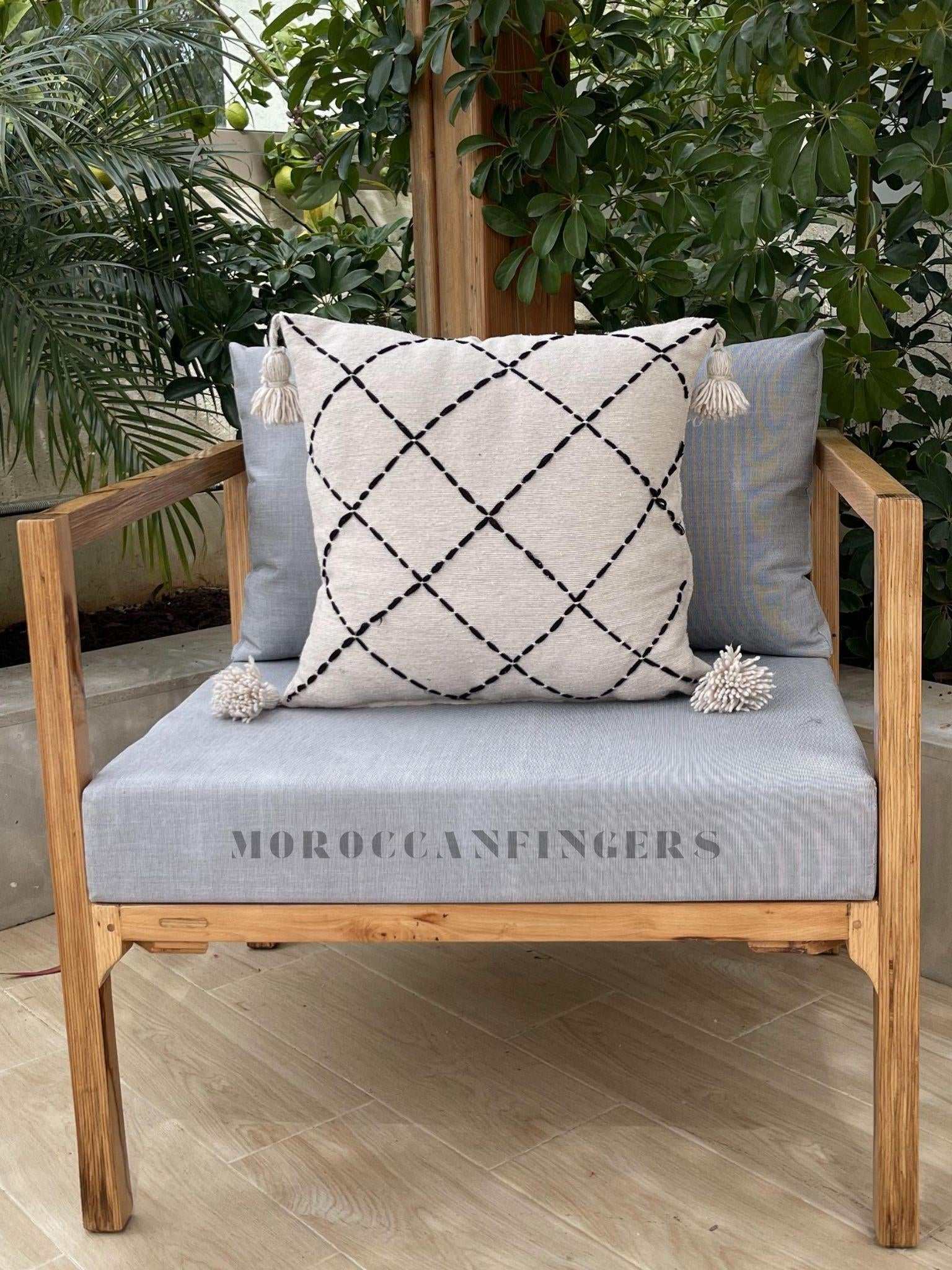 Geometric Pillow Covers 18X18 – Set of 2 Modern Handwoven Cushions, Recycled Cotton, Handmade in Morocco