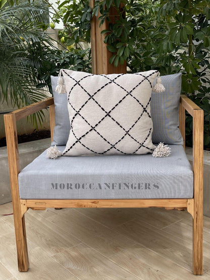 Geometric Pillow Covers 18X18 – Set of 2 Modern Handwoven Cushions, Recycled Cotton, Handmade in Morocco