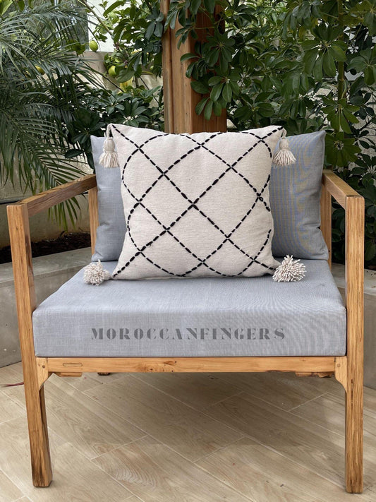 Geometric Pillow Covers 18X18 – Set of 2 Modern Handwoven Cushions, Recycled Cotton, Handmade in Morocco