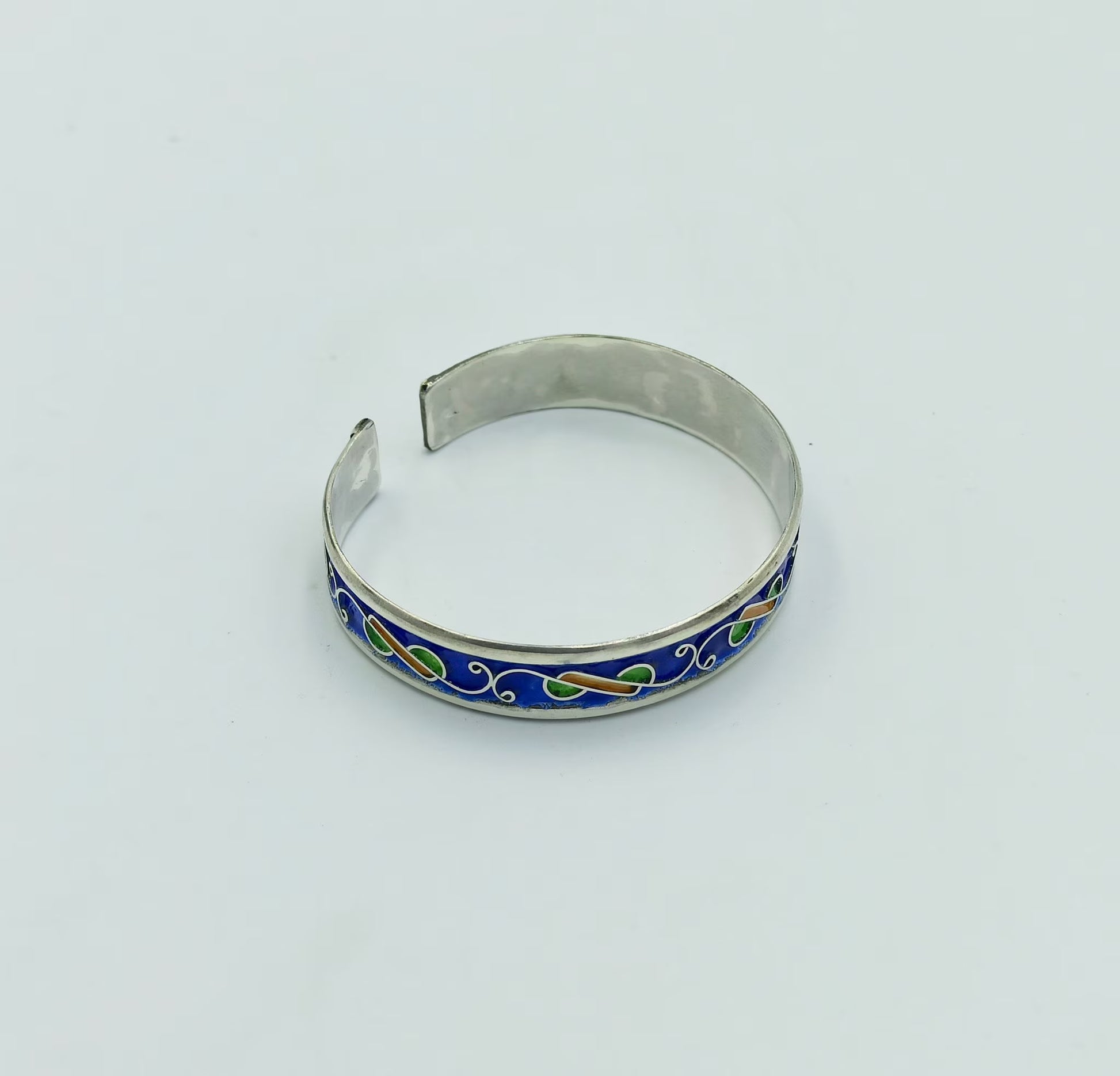 Berber Bracelet Enamelled Blue Yellow Green in Silver 925, Amazigh Bracelet of Silver Filigree Artisanal, Barcelet Handmade in Tiznit