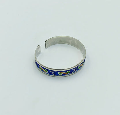 Berber Bracelet Enamelled Blue Yellow Green in Silver 925, Amazigh Bracelet of Silver Filigree Artisanal, Barcelet Handmade in Tiznit