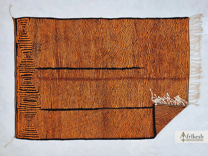 BURNT ORANGE RUG, Custom Made Moroccan Rug, Striped Beni Mrirt Rug, High Quality Berber Carpet, Handmade Mrirt Area Rug, Tufted Shag Rug.