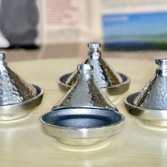 Set of 2 Small Moroccan Tajine Silver Handmade Tagine Mini for Spices Nuts & Decor Traditional Moroccan Mini Tajine