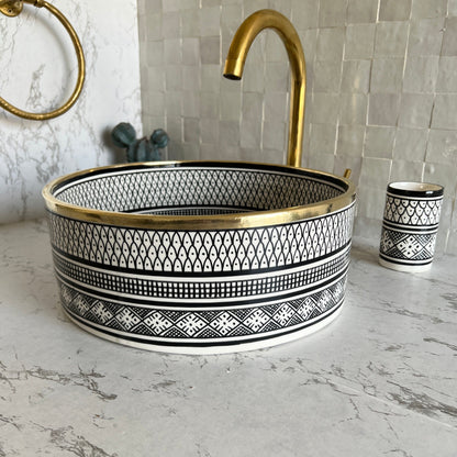 Antique Sink with Brass Rim Edge, Vessel Sink, Sink Bowl, Ceramic Basin, Hand Wash Basin, Free Gift INCLUDED